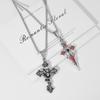 Red Diamond Cross Skull Cross Pendant Necklace Dark Wind Men's and Women's Same High-end Jewelry