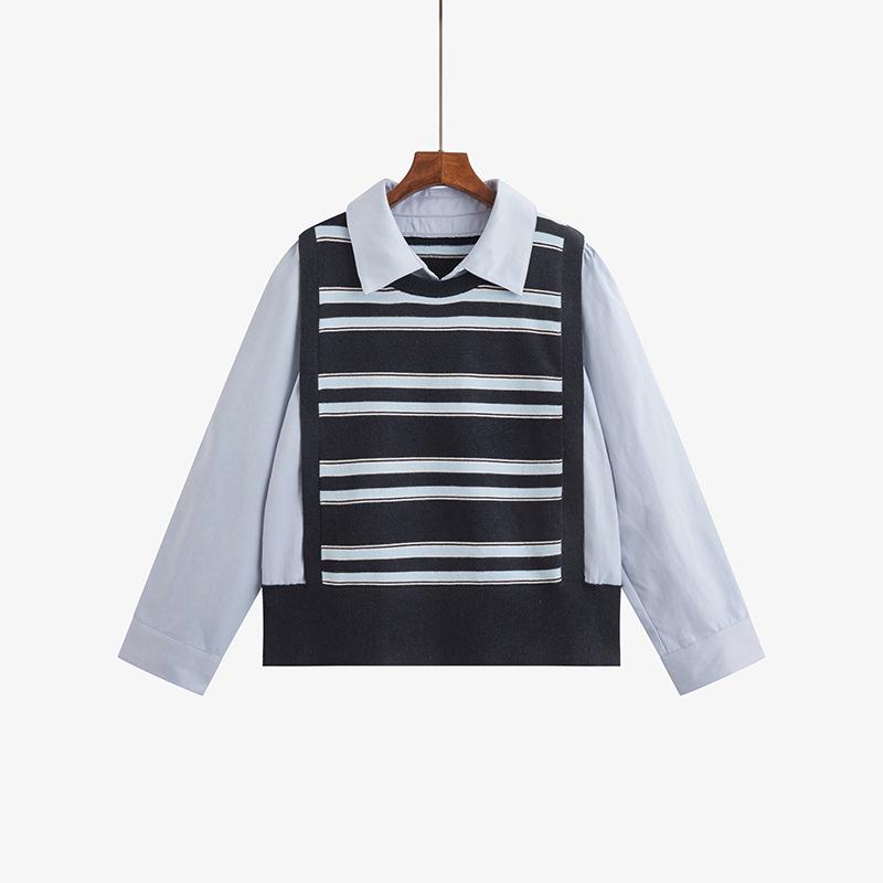 Pulover Dama Plus Size Blocuri de Culoare Guler Polo Patchwork - Tricotaje Subțiere Două Piese pentru Iarna 2025