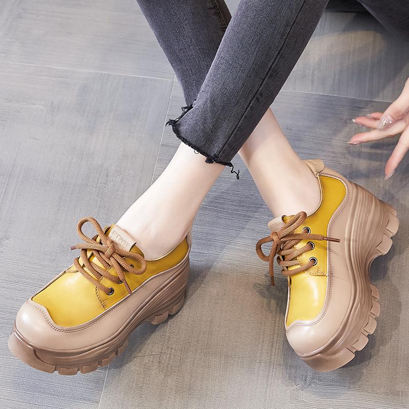 Fashion GKTINOO 2024 Fashion Spring Women Shoes Genuine Leather Lace-Up Flat Platform Sneakers Women Thick Bottom Casual Shoes Footwear