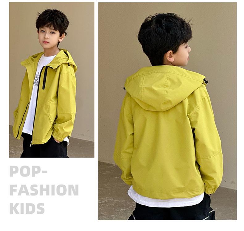 Kids' 2026 Spring Boys' Trendy Korean-Style Zipper Hooded Windbreaker Jacket for Mountaineering