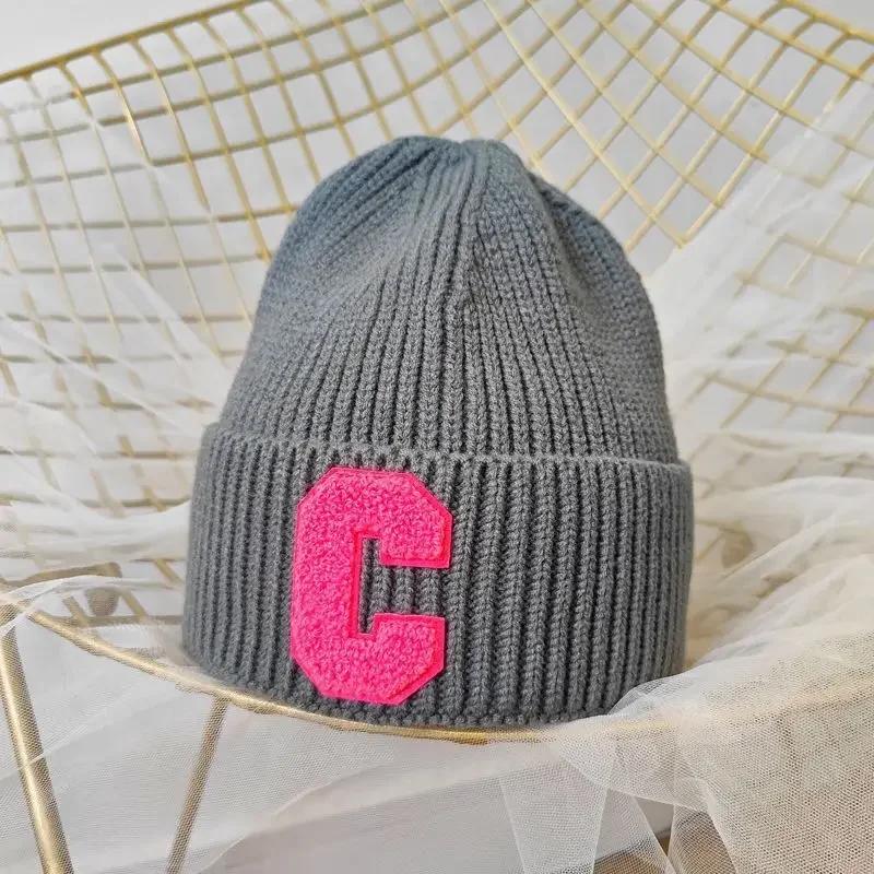 Simple Winter Woolen Big C Letter Hat Women Men Unisex Beanie Cap Outdoor Thick Warm Hip Hop Sport Ski Knitted Hats Console