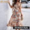 BITCED Damen Mode Sommer Frühling V-Ausschnitt Kurzarm Freizeitkleider