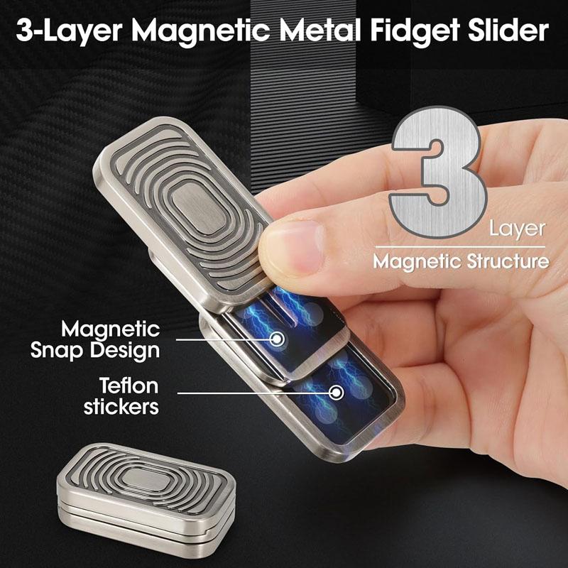 Magnetic Metal 3Layer Push Card Fidget Slider Toys Haptic Clicker Relieve Stress & Anxiety ADHD EDC Cool Gadgets For Adults