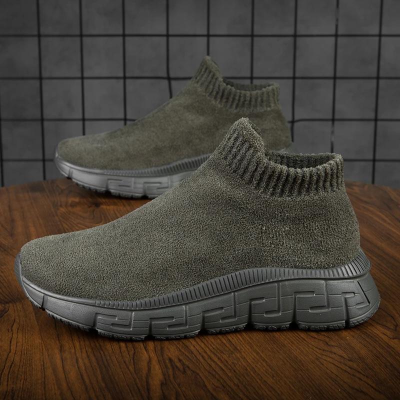 

Мужские зимние ботинки slip on plush warm fur winter men shoes Antislip Casual Ankel Boots outdoor plush male boots men cotton shoes 35 зелёный