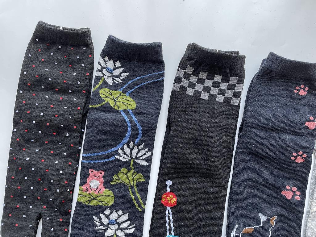 Tabi Cute Japanese Cotton Length Set of 4 of Your Women's Socks, Pattern, Blend, Heeled, Short, 23-25cm, (Pattern Choice)