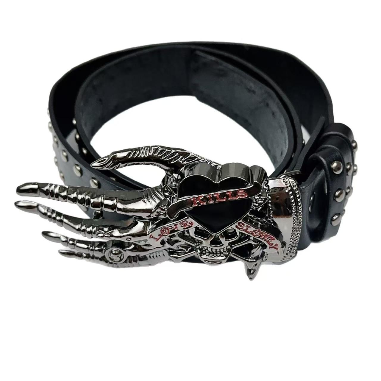 

European and American retro skull hand rivet belt femininity versatile belt accessories high-end design clothing accessories чёрный