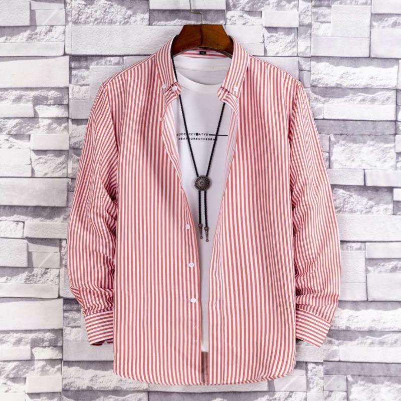 Fashion Striped Printed Long Sleeved Shirt Thin Design Summer Youth Slim Fit Shirt Sun Protection Clothes Trendy Men