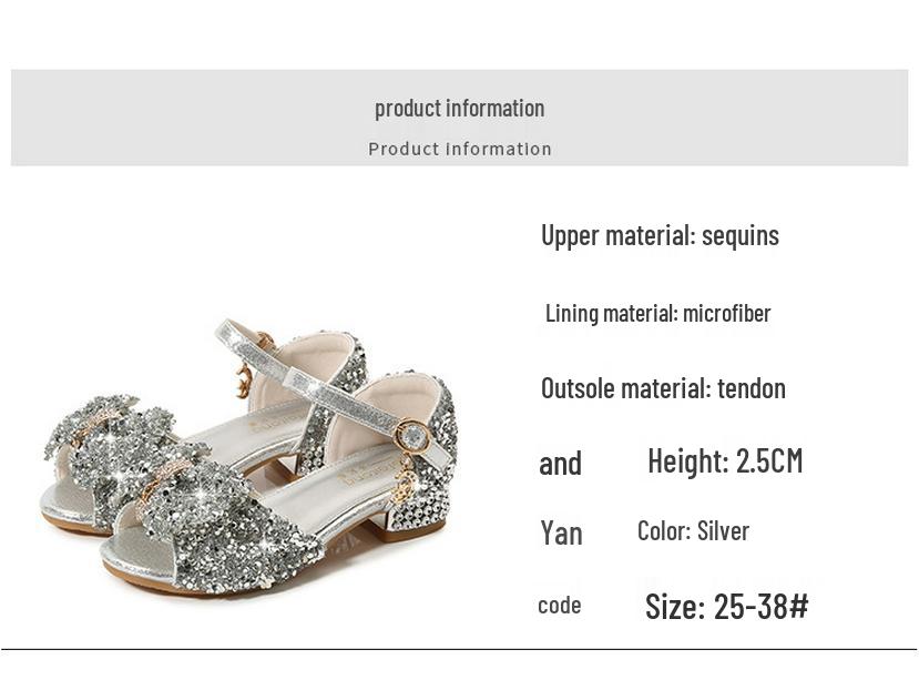 Princess Rhinestone High Heel Sandals - Non-Slip, Soft Sole Girls' Summer Fashion Shoes