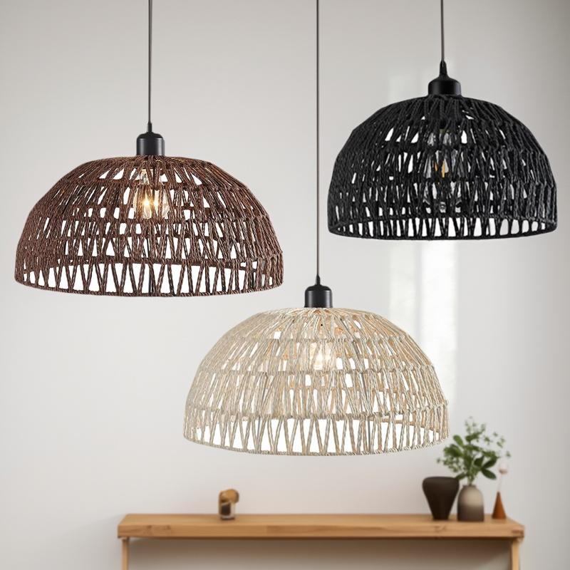 Handwoven Rattan Chandelier Bohemian Globe Pendant Light for Living Room Bedroom Porch Nordic Woven LED Lighting