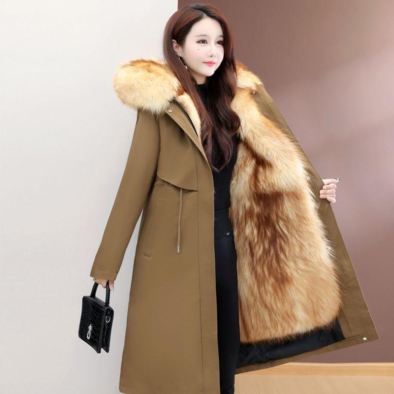 Womens Long Down Coat Removable Fur Lined Hooded Winter Outerwear
