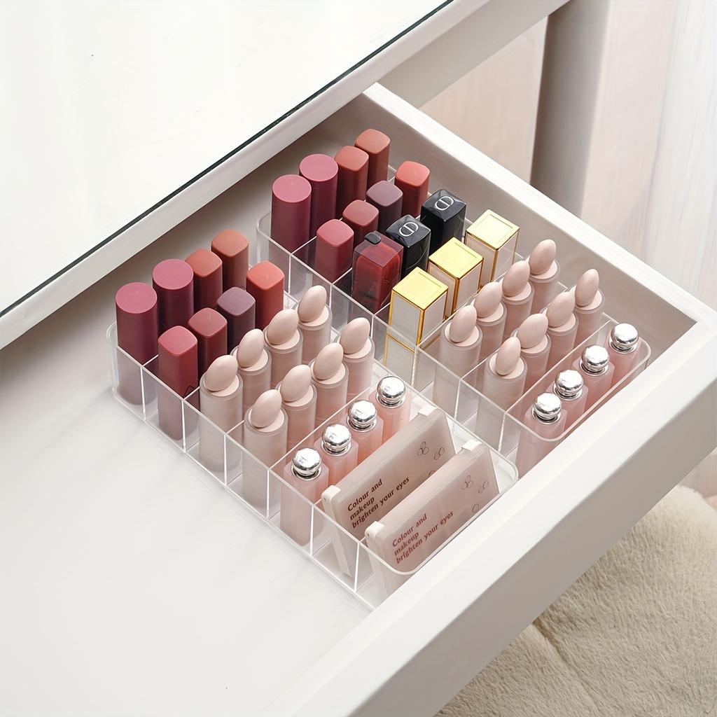 Clear Lipstick Organizer with Removable Dividers Transparent Plastic Makeup Holder for Lipsticks Brushes and Cosmetics On Vanity