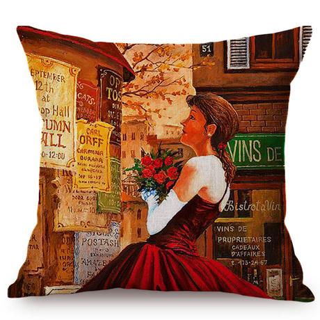 Pittura ad Olio Vintage Nordica di Bella Donna Arte Copricuscino Decorativo per Divano Custodia per Cuscino da Lancio Felice Storia d'Amore di Coppia per Sedia