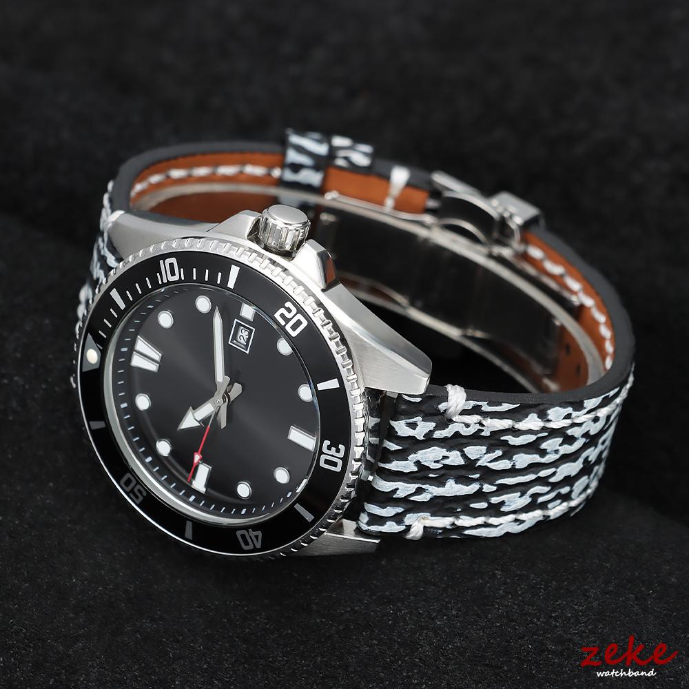 Cinturino Orologio in Pelle di Mucca Vintage 18/20/22mm Braccialetto in Vera Pelle Fatto a Mano Cinghie con Motivo Embossato Pelle di Serpente/Squalo Opaco Lucido