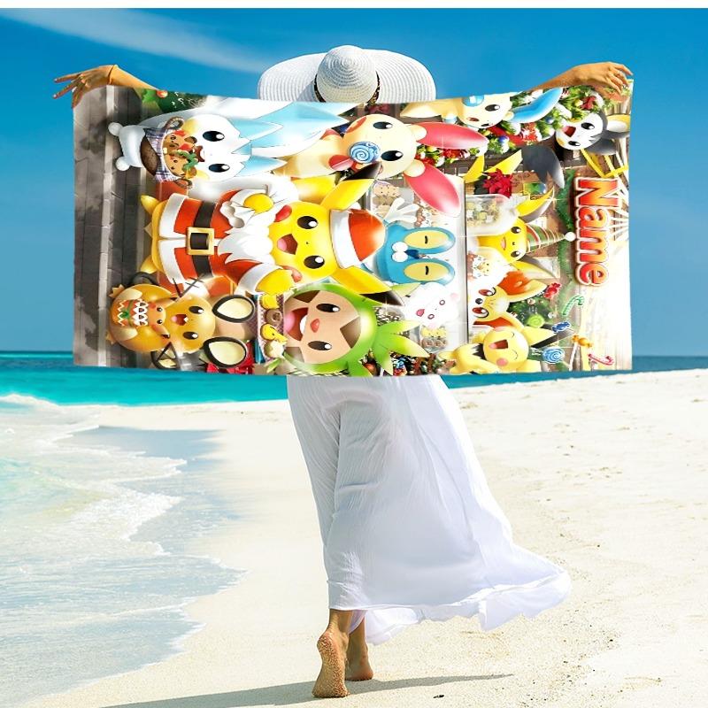 Custom Name Cute Christmas Characters beach towel,quick drying absorbent beach towel,outdoor sports swimming beach towel,Soft and comfortable