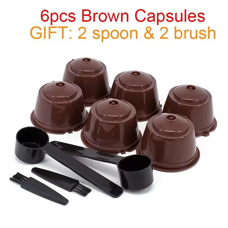 6Pcs Fit Dolce Gusto Coffee Capsule Reusable Coffee Pod For Nescafe Dolce Gusto With Spoon Brush Kitchen Accessories