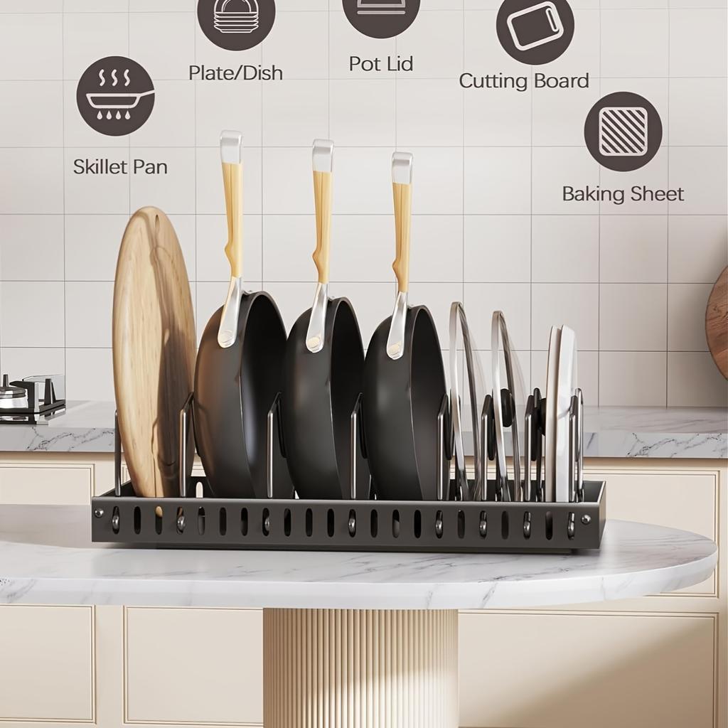 Pull-Out Pan & Lid Organizer - 8in Dividers, Sliding Cabinet Rack for Kitchen Storage. Christmas Gift!