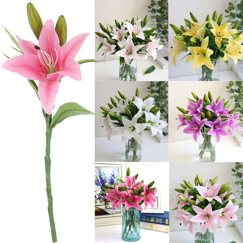 38cm Real Touch Artificial Lily Millet Flower Bunch Spray Wedding Decor