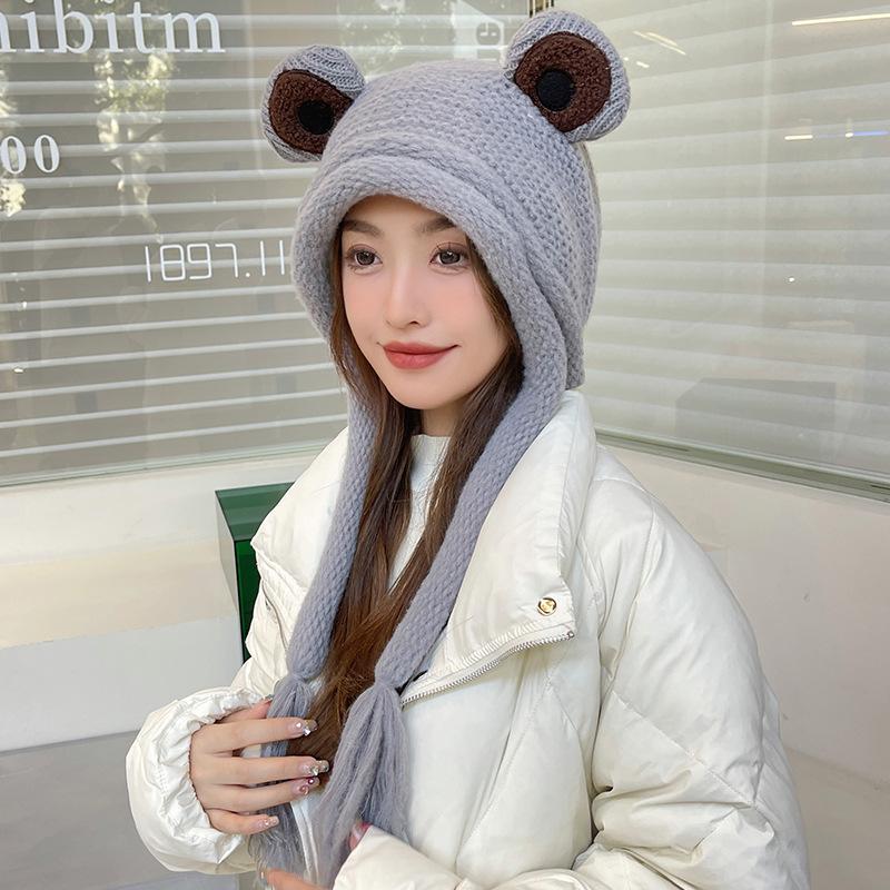 Frog Knitted Wool Hat Women Winter Cute Ear Bag Head Cover Cuckold Ear Protection Warm Ear Cup Autumn and Winter Students