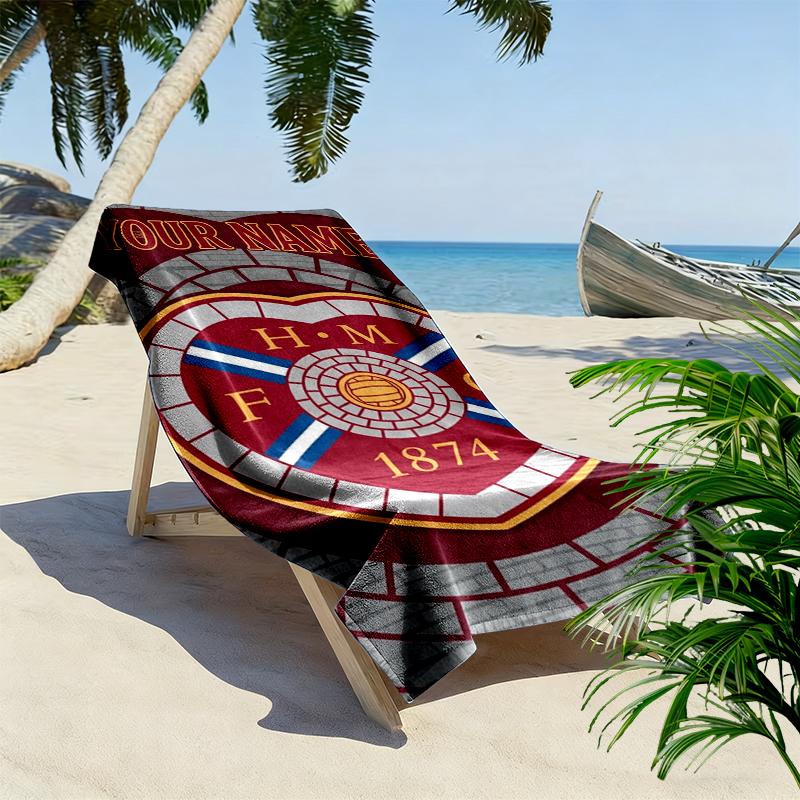 Custom Name Heart Football Club Print Beach Towel, Large Soft Quick Dry Towel for Beach Camping Swimming