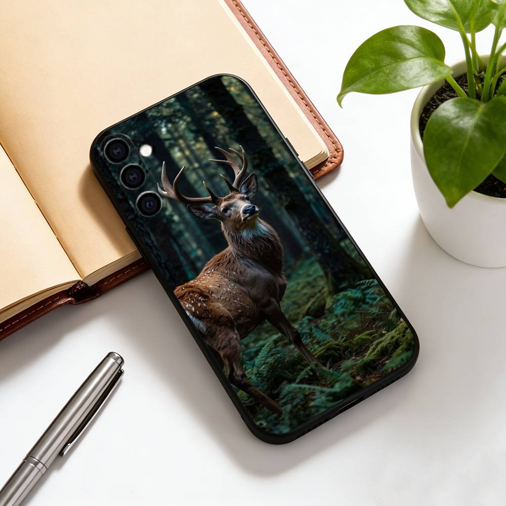 Deer  Phone Case Black Silicone Soft For Samsung Galaxy A73,A72,A71,A70,A53,A52,A51