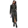 Abito Maxi in Denim da Donna Manica Lunga Collo a Rever Chiusura con Bottoni Spacco Laterale Vita Cinciuta Casual Bodycon Abito Jeans