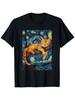 Men Women Unisex Casual T-Shirt Cat Starry Night Van Gogh Cat T-shirt for Cat Lover Cat Mom Cat Dad T-Shirt Casual Loose T-shirt