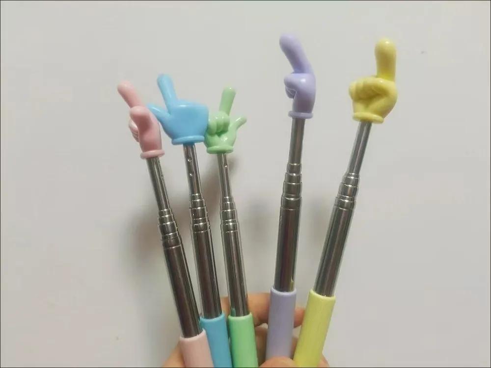 Telescopic pointer-finger for class and classes, set 10 pcs., metal, colored