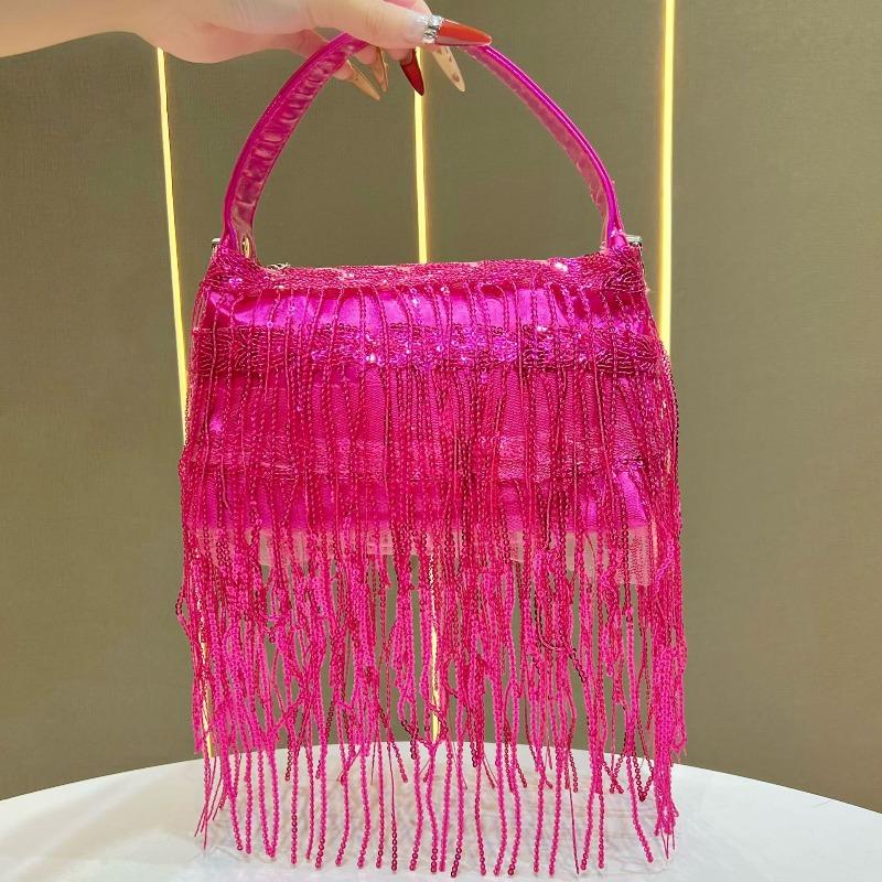 

Tassel Handbag, Evening Bag, Sequined Crossbody Bag, Versatile and Fashionable Single-shoulder Banquet Bag рожевий червоний колір