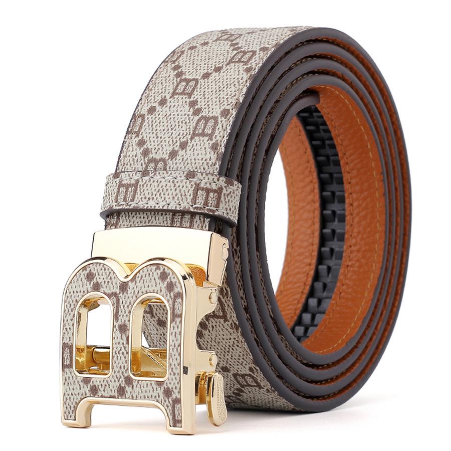 Korean Style Automatic Buckle Genuine Leather Belt for Men with Old Flower Pattern