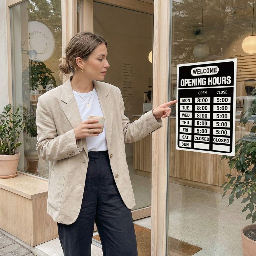 Sunproof Business Hours Sticker Self-Adhesive Open Close Time Sign  Glass Door Application
