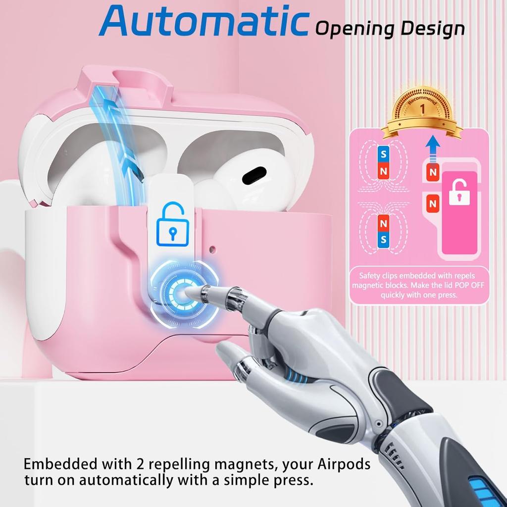 Shockproof Hard Protective Cover for AirPods Pro 2,Compatible with Apple AirPods Pro2 Case with Secure Lock Phone Holder