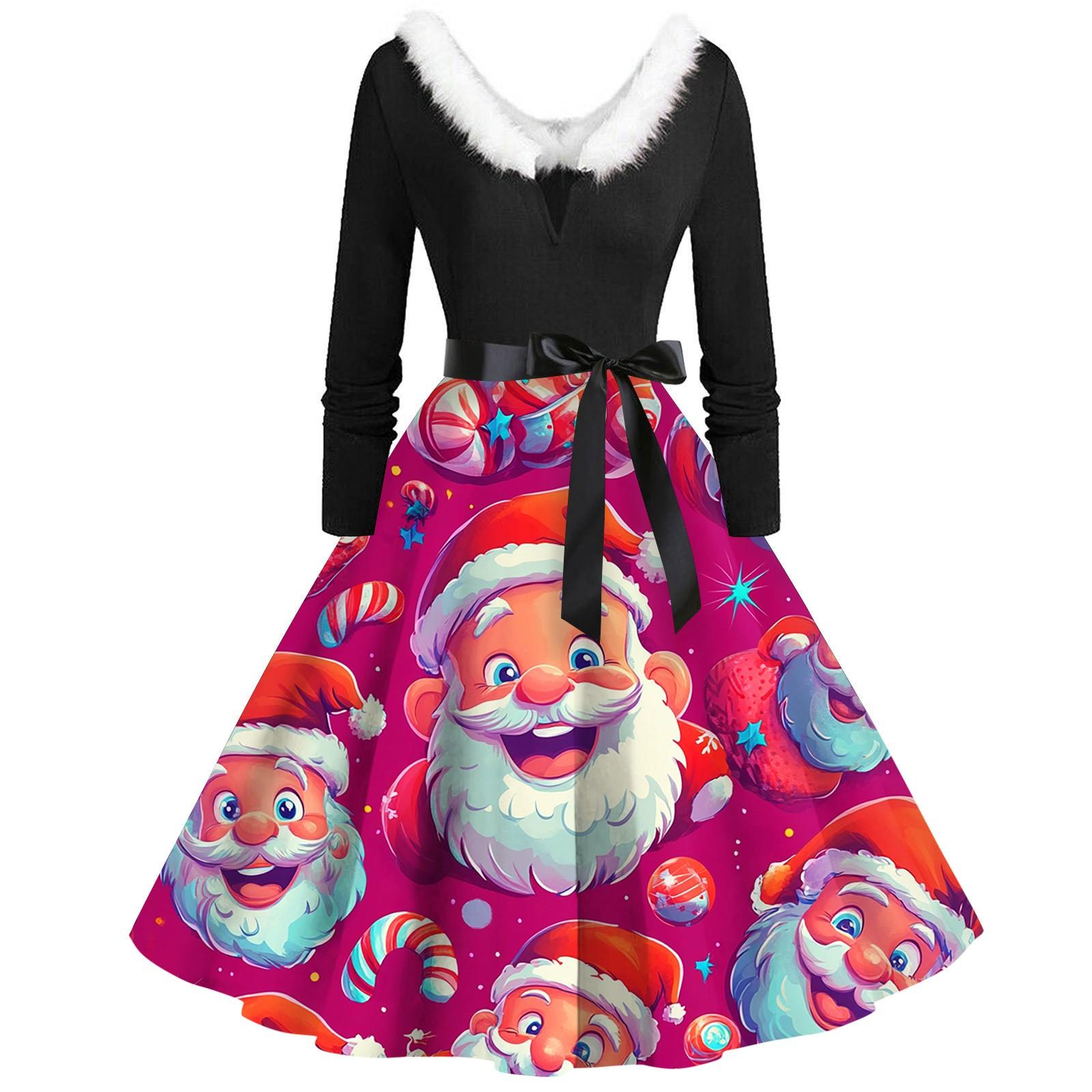 

Женские рождественские принты с длинным рукавом и V-образным вырезом больших размеров вечерние выпускные платья XXL