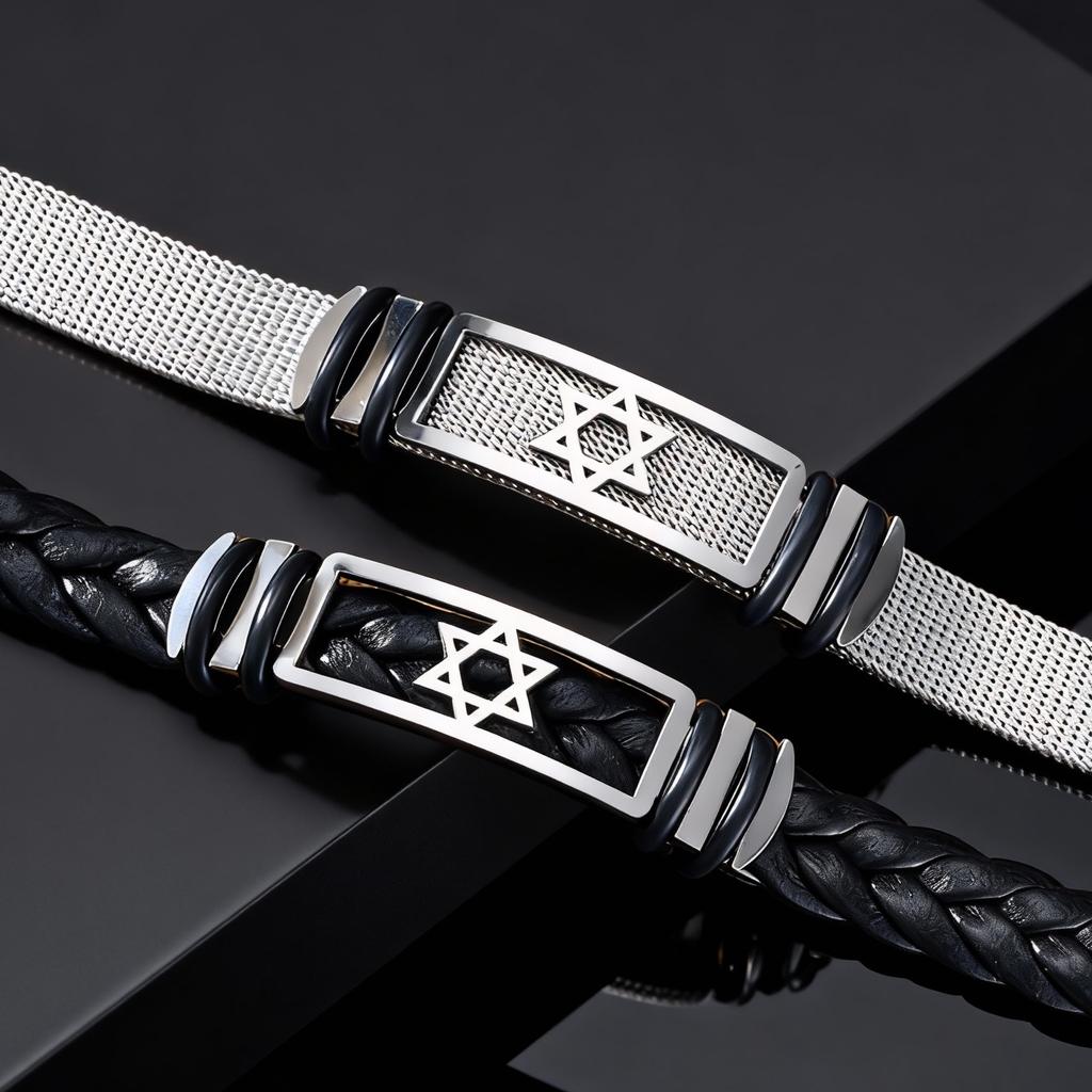 Hexagram Watch Strap Bracelet for Men,Stainless Steel Star of David Wristband,Trendy New Jewelry Gift