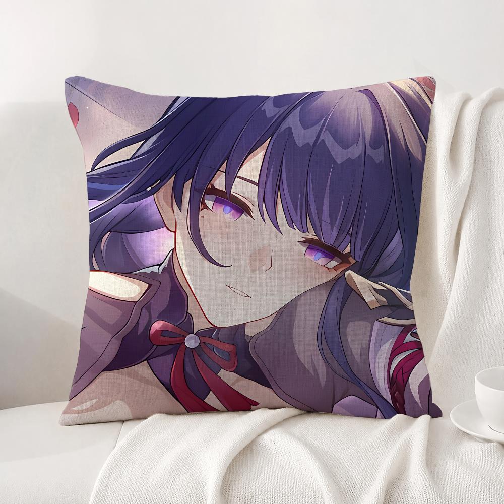 Genshin Impact Raiden Shogun Cushion Cover Natural Linen Pillowcase Set AllinOne Decor Cushion Cover for Sofa Bedroom Chair