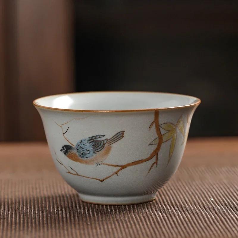 Chinese Ru Kiln Teacup Travel Personal Meditation Cup Handmade Ceramic Tea Bowl Pu'er Master Cup Household Tea Set 100ml