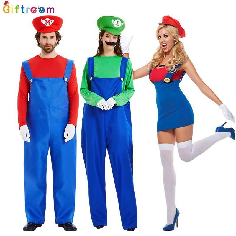 Halloween Costumes Adult Kids Parent-Child Costumes Super Mario Overalls Jumpsuit Cartoon Anime Game Uniform