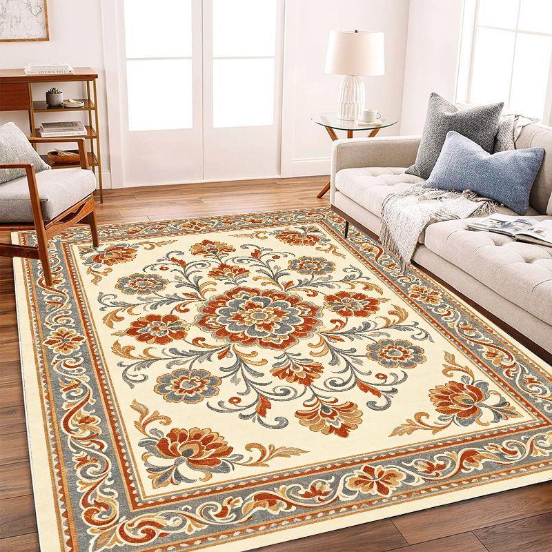 Retro Floral Carpet Stain Resistant Easy To Clean Anti Slip Floor Mat Living Room Bedroom Study Home Decor
