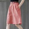 ZANZEA Women Casual Elastic High Waist Loose Plaid Print Shorts