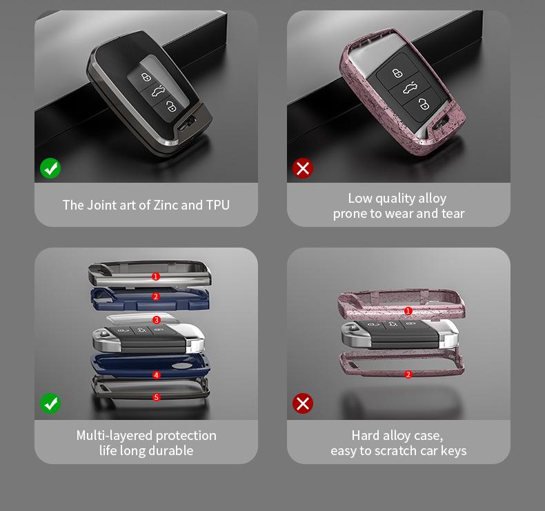 Volkswagen Key Case for Magotan, Passat CC, Tiguan L, Teramont X, Lavida, Magotan B8 - Car Key Shell with Buckle