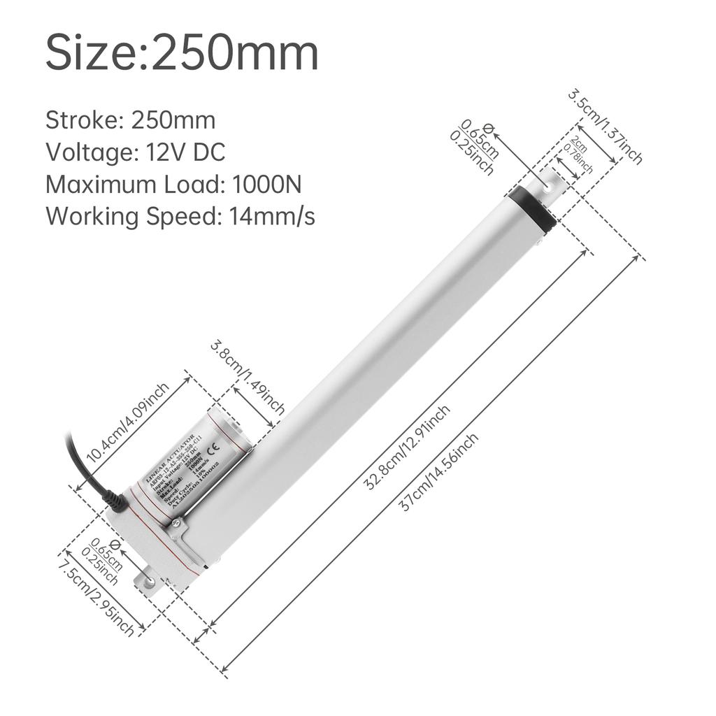 12V Linear Actuator High Speed 14mm/s 1000N/220lb IP54 Waterproof Heavy Duty Linear Motion Actuator with Mounting Bracket