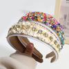 Women Headband Mini Stone Decor Rhinestone Rich Colors Wide Band Elastic Hair Decoration Anti-slip Turquoise Dating Hair Hoop Hair Accessories