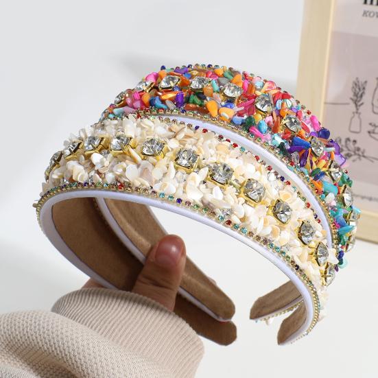 Women Headband Mini Stone Decor Rhinestone Rich Colors Wide Band Elastic Hair Decoration Anti-slip Turquoise Dating Hair Hoop Hair Accessories