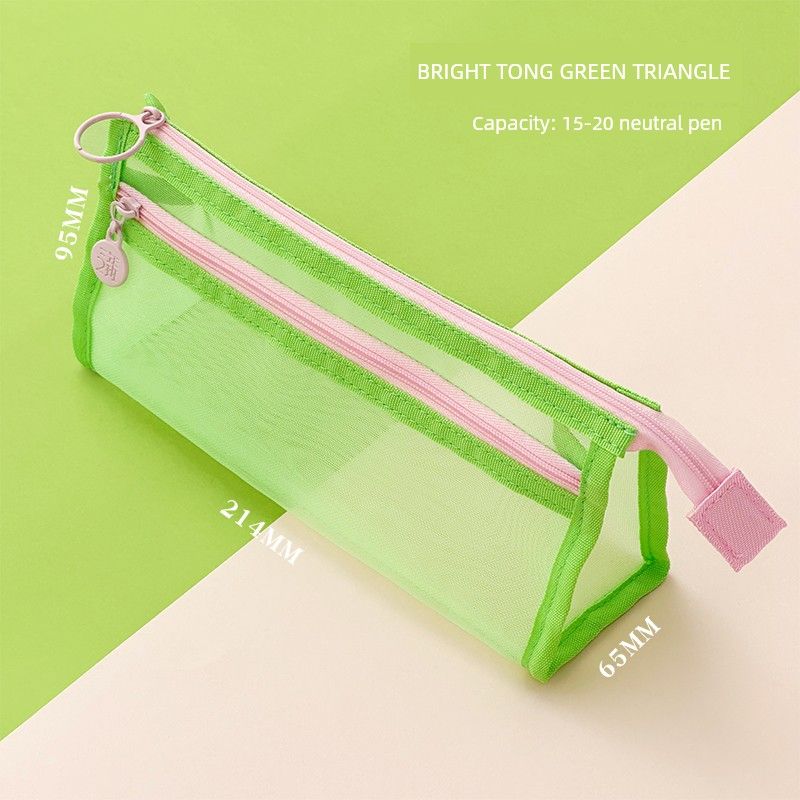 

Grade Three Class Two Colorful Transparent Pencil Case 2025 New Arrival Good-looking Ins Style Student Mesh Stationery Case Pencil Box Bright Firefly green triangle
