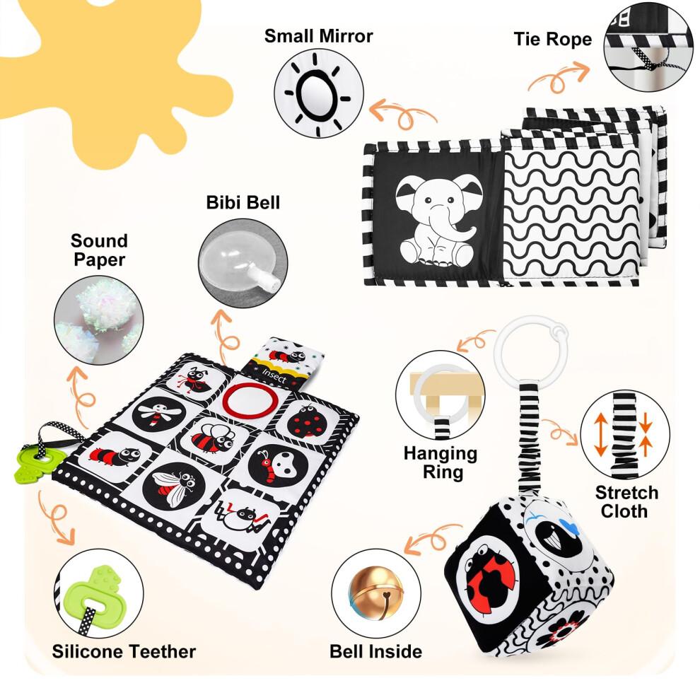 HappyKidsClub Black and White Sensory Toys, Baby Toys 0-6 Months Sensory Toys for Babies 0-3 Months Baby Essentials for Newborn Toys Sensory Soft Book