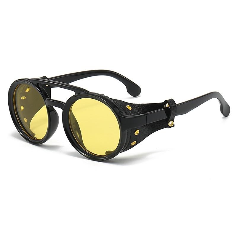 

Men Punk Pilot Sunglasses For Women Luxury Brand Design Round Steampunk Leather Eyeglasses Vintage Uv400 as picture