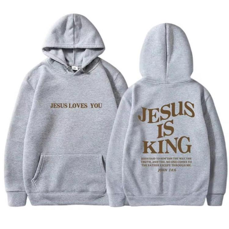 

Women Hooded Sweatshirt Pullover Casual Long Sleeve Double Sided Letter Print IS KING Hoodies Autumn Winter XXXL світло-сірий колір