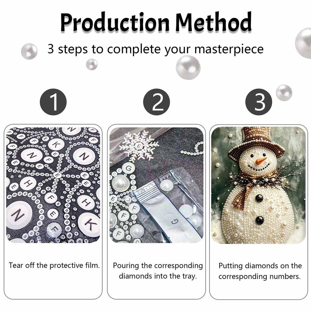 Winter Snowman Pearl Bead Painting Kit with Frame Shiny Canvas Art Creative Craft Home Decoration Gift for Seasonal Holiday DIY Projects