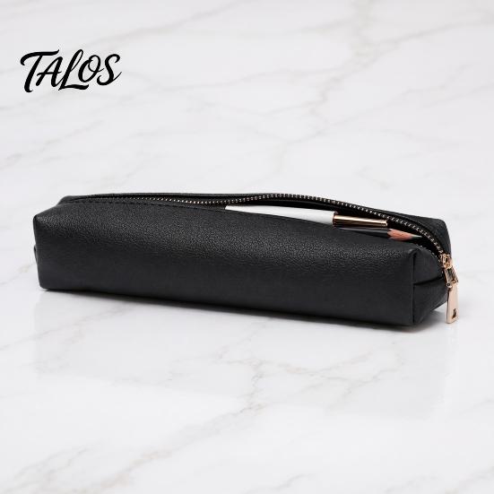 Estojo Elegante Minimalista em Couro PU para Lápis, Bolsa Multifuncional para Armazenamento de Material de Papelaria com Zíper Metálico Suave, Bolsa para Viagem à Prova d'Água e Manchas