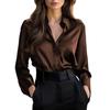 Cross2026 Women's Satin Long Sleeve Shirt - Autumn Fashion, Single Breasted Lapel, Plain Color for a Sophisticated Look