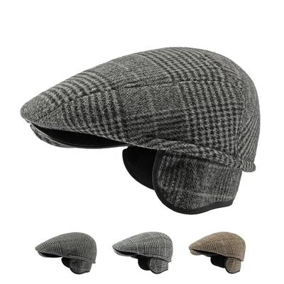 Berretto da uomo di mezza età Autunno Inverno Protezione per le orecchie in cotone Caldo berretto scozzese Berretto in avanti Cappello da edera Berretto da strillone per uomo